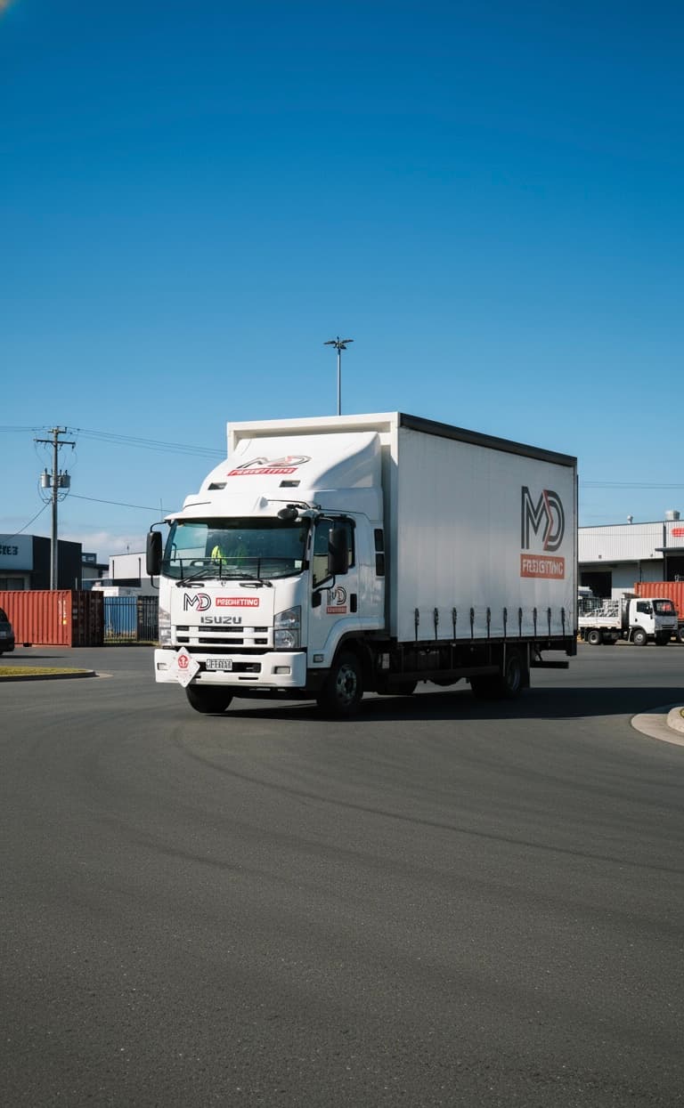 MD Freighting Isuzu truck at Blenheim depot